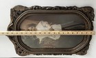 Antique Convex Bubble Glass Frame Carved Wood   Gesso Frame Large Ornate 22x12 5