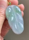 18k Yellow Gold Icy Green Leaf Jadeite Natural Jade Pendant 0501