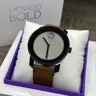 New   swiss    Movado Bold Black Steel Gray Dial Brown Leather Men s Watch 3600442