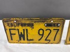 Vintage Dmv 1956 California License Plates     Yellow W  Black Letters - Original