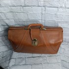 Vintage Leather Gladstone Doctors Bag Brass Frame Jaw Lock Physician Satchel 18 