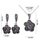Vintage Black Crystal Geometric Rose Flower Necklace Earrings Fashion Jewelry   