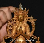 6   Old Tibet Buddhism Temple Bronze Gilt 4 Arms Hand Chenrezig Buddha Statue