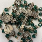 Irish Rosary Emerald Green Crystals Bronze Crucifix Shamrock Center St  Patrick