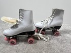 Ladies White Roller Skates Size 8 Pink Wheels Quad Leather Style Vintage Look