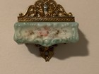 Antique Wavecrest C F Monroe Floral Match Holder Wall Hanger Box Blue Glass