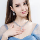 Silver Plated Drop Earrings And Necklace Cubic Zirconia Women Bridal Jewelry Set