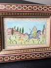 Vintage Hand-painted Persian Miniature Hunting Scene Ornate Khatam Kari Frame