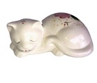 7    White Floral Kitty Cat Figurine Porcelain