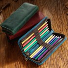 Handmade Genuine Leather Pen Pouch Zipper Pencil Case Stationery Storage Pen Bag