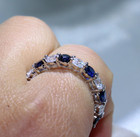 2 50ct Round Cut Real Sapphire   Diamond Engagement Eternity Band 14k White Gold
