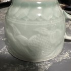 Vtg Famille Rose Chinese Celadon Longquan Koi Fish Tea Cup 