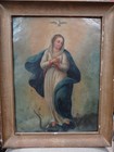 Antique Spanish Colonial Oil Painting Copper Virgin Mary Immaculate Conception