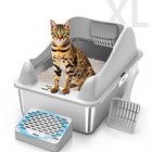 Furkid Stainless Steel Cat Litter Box With Lid  Xl Extra Large -  Stainless