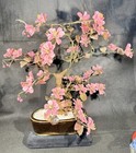 Decorative Glass And Metal Bonsai Tree With Pink Cherry Blossoms In Ceramic Pot