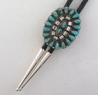Sterling Silver And Petit Point Turquoise Quality Southwestern Bolo Tie