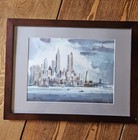Vintage Framed Cityscape Watercolor Print By Ralph Avery