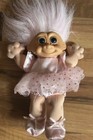 Vtg Russ Berrie Ballerina Troll Light Pink Hair Satin Plush Doll Toy 8 Inch