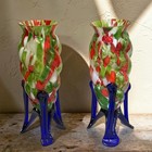 Antique Franz Welz Bohemian Czech Spatter Glass Tripod Vase - Pair