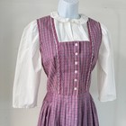 Vtg Alphorn German Bavarian Oktoberfest Lilac Plaid Dirndl Dress   Top Set Small