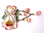Vintage Japan Painted Carved Celluloid Flower Dangling Brooch