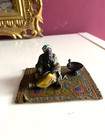 Colored Bronze Sculpture Reading Arab On Carpet Vienna Style After Franz Bergman