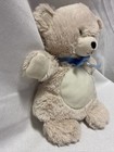 Demdaco Teddy Bear Hand Puppet Tan Brown Plush Baby Lovey Animal Toy Blue Ribbon