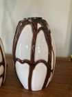 Set Of 2 Vintage Heavy Art Deco Textured Art Glass Lamp Shade Brown And White