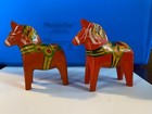 2 Vintage 3  Swedish Dala Horses  Hand Carved And Painted one Cece  Onega Olsson