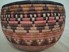 Traditional Zulu Handmade Woven Basket Bowl  Beige Pink Brown Geometric