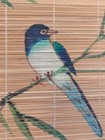 Asian Bamboo Hanging Scroll Art Blue Birds Pink Flowers Hand Painted Signed