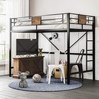  Loft Bed Twin Size With Ladder And Guardrail rustic Design metal Slats 