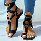 Womens Buckle Strappy Flip Flops Peep Toe Sandals Gladiator Summer Flat Shoes