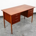 Mid Century Danish Modern Desk Executive Teak 6 Drawer Lock Floating Mcm