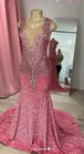 Pink Embellished  Sleeveless Prom   Mermaid Style Dress