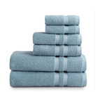Performance Cotton 6 Piece Bath Towel Set Solid Blue Quick Dry Towels