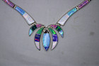 Vintage Mexico 950 Silver Multi-color Opal Inlay Necklace 18  