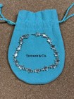 Rare Vintage Tiffany   Co Sterling Silver Star Chain Link Bracelet With Pouch