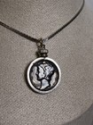 Vintage Mercury Dime Necklace 1935 Silver Coin On Box Chain 8 5 Inches