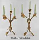 Vintage Forged Brass Candle Holders Pair 12    Mcm Hollywood Regency Art Nouveau