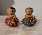 Pair Of Vintage Japanese Miniature Bobble Head Rustic Carved Kokeshi Dolls