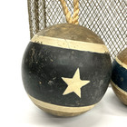 Mcm 70s 80s Wood Round Buoys Set 2 Nautical Folk Art Fishing Floats Wire Basket