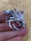 Vintage Sterling Silver 925 Tested Estate Acquired Deco Pearls Brooch Pin