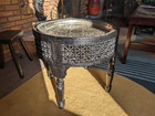 Vintage Moroccan Wooden Side Tea Table Metal Tray Syrian Middle Eastern Islamic
