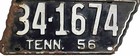 1956 Tennessee License Plate - Original Paint