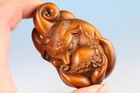 Japanese Boxwood Hand Carved Fox Figure Statue Netsuke Collectable Gift