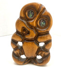 Vtg New Zealand Rotorua Maori Tiki Paua Shell Eyes Wood Carving
