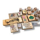 Vintage Rubber Stamp Lot Mixed Brands Wood Mounted Words Images Craft Cardmaking