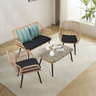 4-piece Rattan Loveseat Chair And Table Set Patio Furniture Outdoor Bistro Set