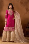 Punjabi Sharara Pink Color Kurti Plazzo Salwar Kameez Women Ready Made Designer